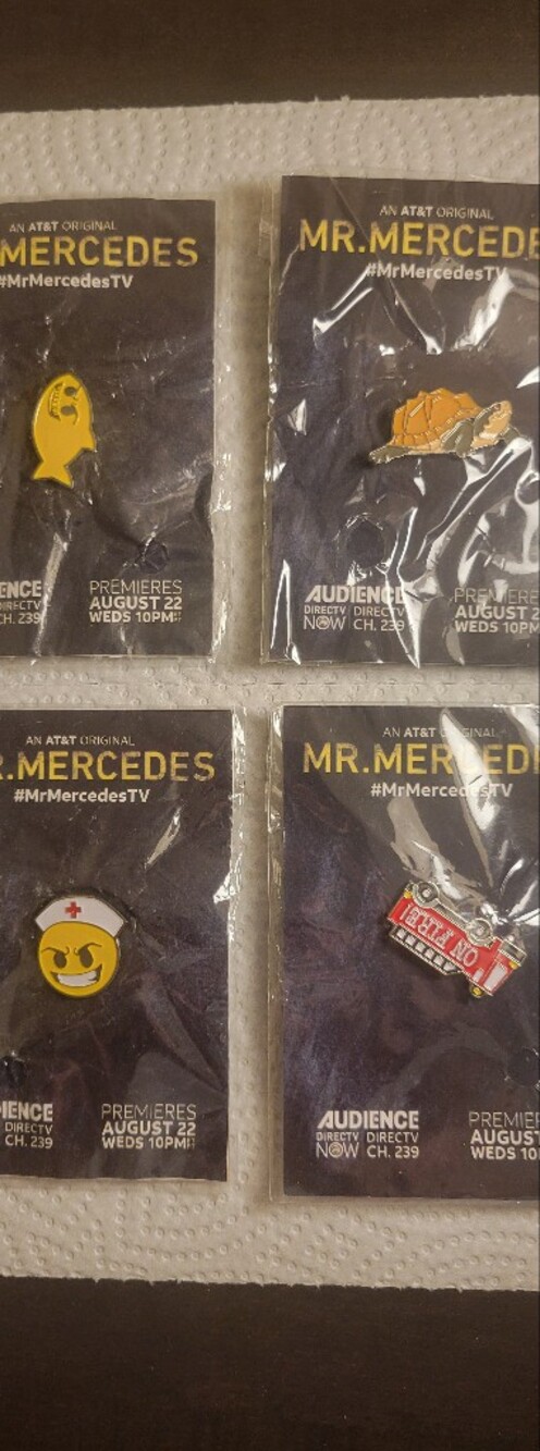 MR.MERCEDES Enamel Pin Set - Yellow, Orange, Red, White Accents